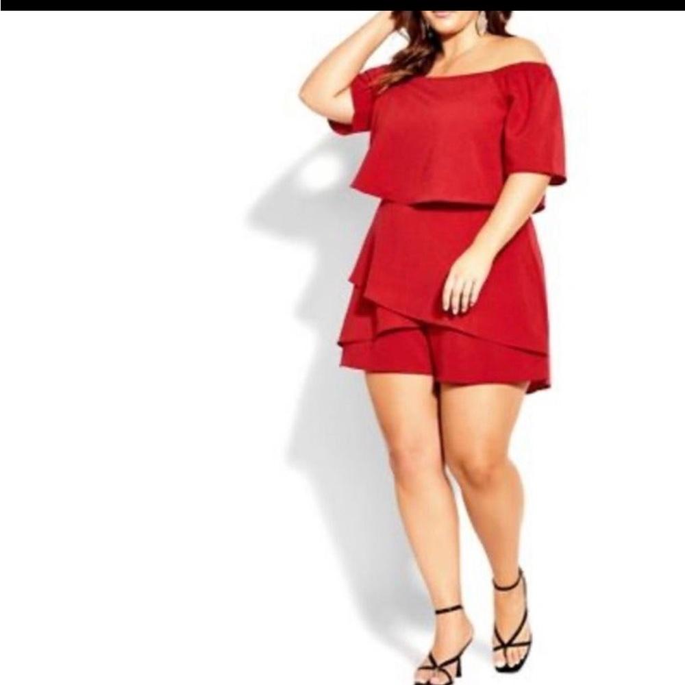 City Chic Size L/20 Red Mysterious One Piece Off Shoulder Romper Playsuit